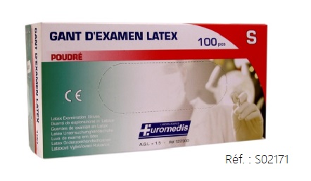 Gants de protection ambidextre à usage unique poudrés en latex (boîte de 100)
