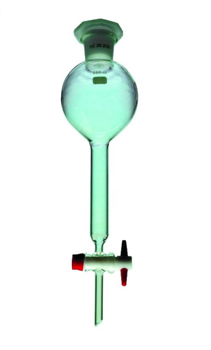 Ampoule à décanter sphérique avec robinet en PTFE et bouchon en plastique - type Gilson