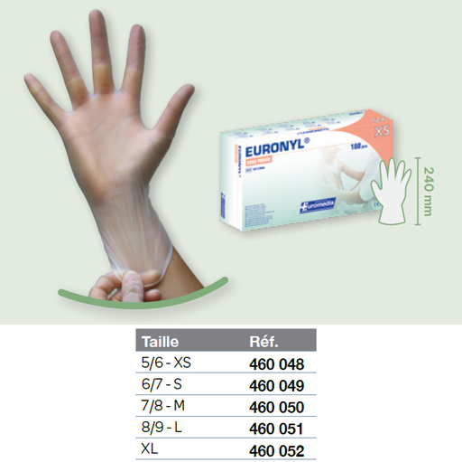 Gants élastiques de protection à usage unique, anallergiques sans latex et sans poudre - Boîte de 100