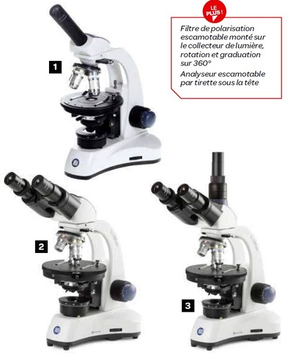 Microscope polarisant Monoculaire Binoculaire ou Trinoculaire EcoBlue