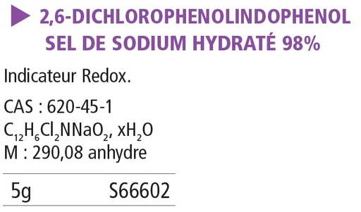 [910191-S66602] 2.6-dichlorophénolindophenol sel de sodium hydraté 98% - 5 g