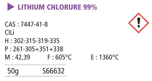 [S66632] Lithium chlorure 99% - 50 g