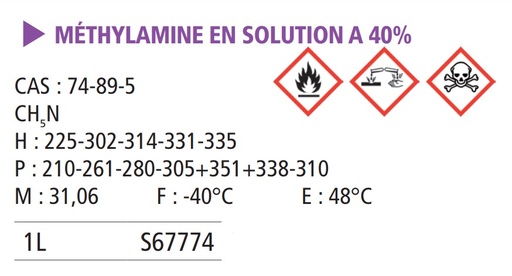 [938011-S67774] Méthylamine en solution à  40% - 1 L