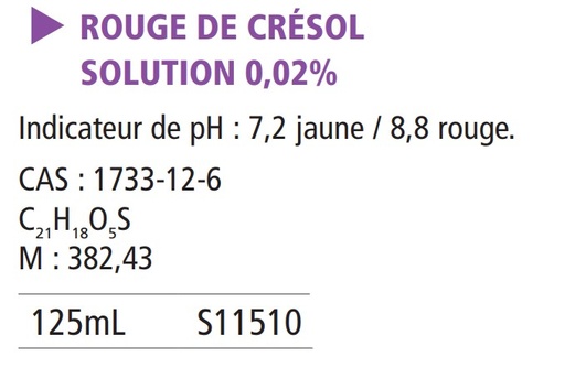 [910247-S11510] Rouge de crésol solution 0.02% - 125 mL