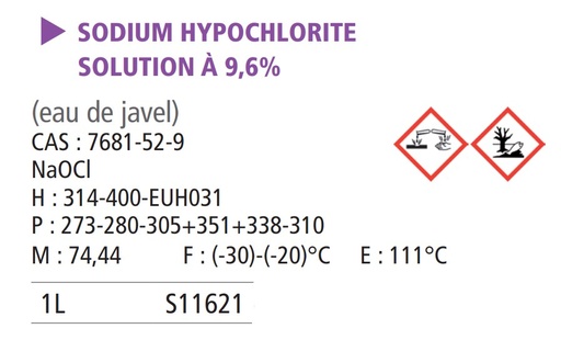 [S11621] Sodium hypochlorite environ 10% - 1 L