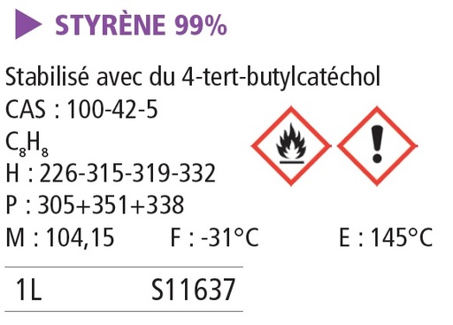 [930084-S11637] Styrène  stabilisé pur - 1 L